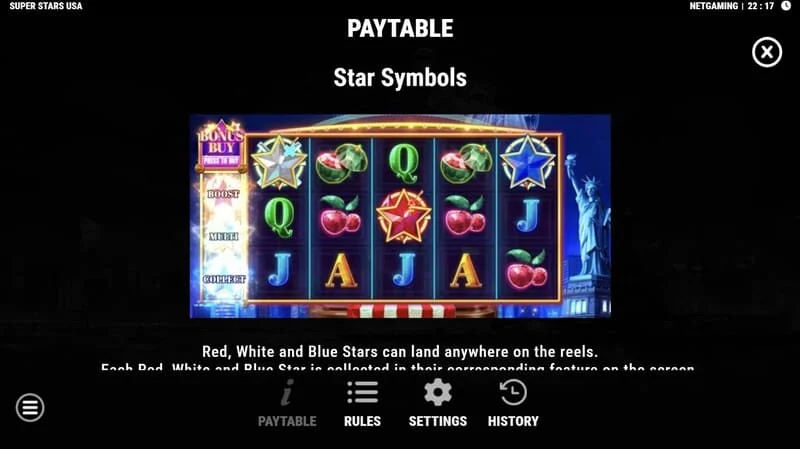 Super Stars USA - simbole të yjeve në Hold & Win